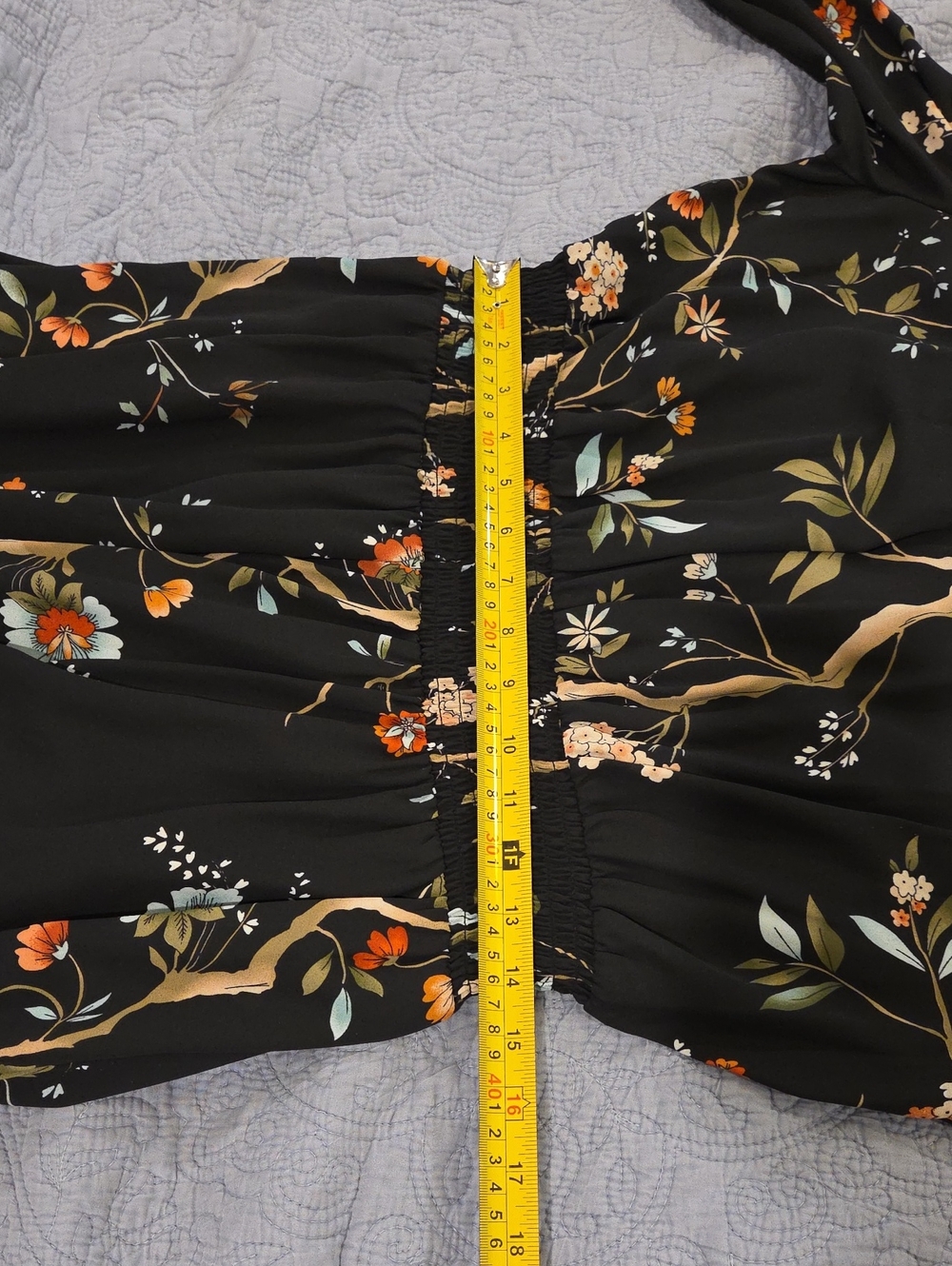 Black Floral Long-Sleeve Ruffled Neck Dress Size 14, New Without Tags! - Picture 9 of 14